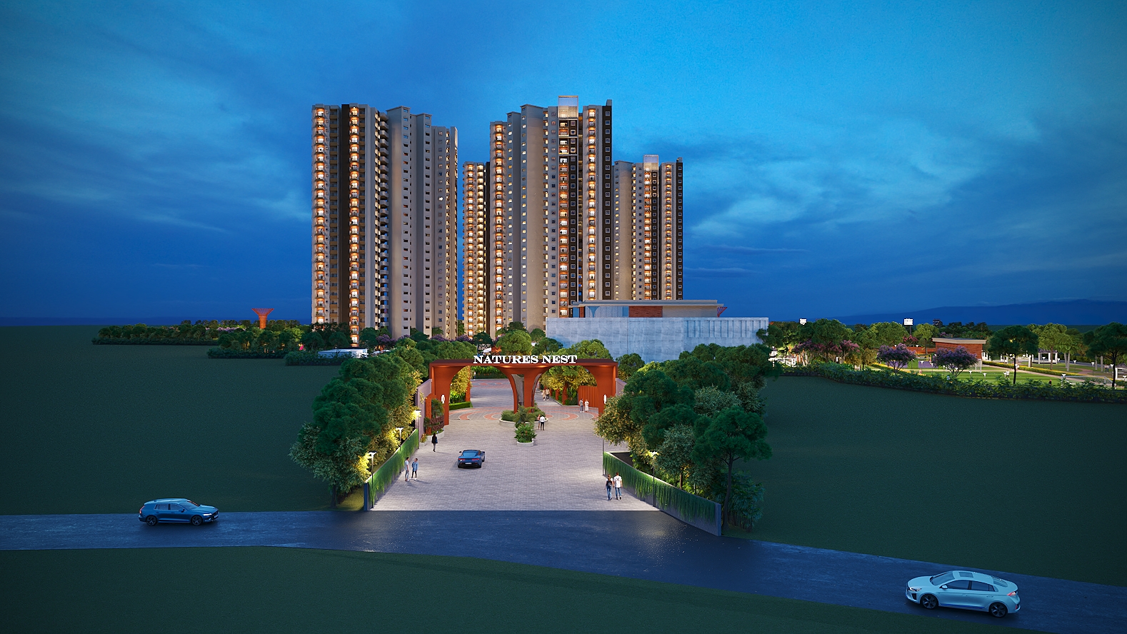 NPS Natures Nest by NPS Developers Grand Entrance Night View Kanamangala East Bangalore New Launch